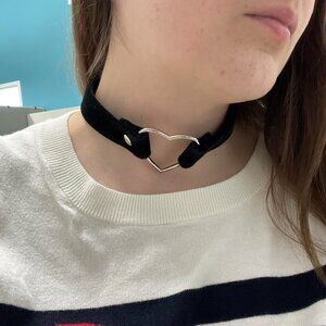 Soft black heart choker with metal belt closure